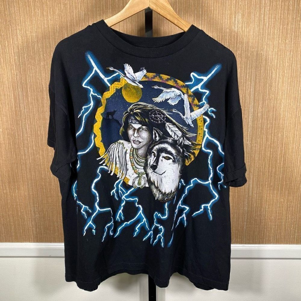 Caribbean Dream Men's 90s American Thunder Indian Eagle Lightning T-Shirt XL